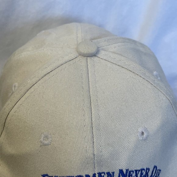 Old Fishermen Never Die They Just Get Reel Tired Strapback Hat Cap Tan - Picture 9 of 14
